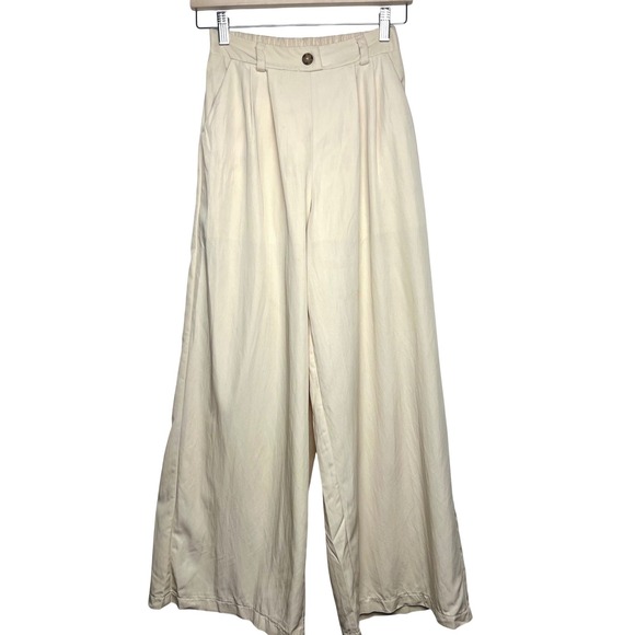 Sienna Sky Pants - Sienna Sky Beige Retro 90's High Waisted Wide Leg Pleated Trousers Pants S NEW